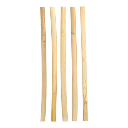 Five PAPSTAR reed straws "pure" (Ø 10 mm, 25 cm) from the environmentally friendly folding box (50 pieces) by PAPSTAR GmbH are arranged vertically in different shades on a white background.