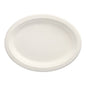 The PAPSTAR 50 plates, sugarcane "pure" of PAPSTAR GmbH is a white, oval disposable plate made from environmentally friendly sugarcane, depicted from above on a white background.