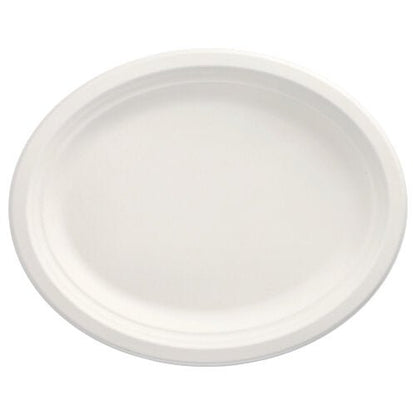 The PAPSTAR 50 plates, sugarcane "pure" of PAPSTAR GmbH is a simple, round white plate with a flat rim, made from environmentally friendly sugarcane and biodegradable for sustainable dining.