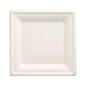 The PAPSTAR 50 plates, sugarcane "pure" from PAPSTAR GmbH is a simple white, square plate with a raised edge - perfect for eco-friendly gastronomy and presentation of biodegradable or sustainable sugarcane tableware.