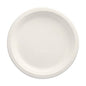 A PAPSTAR 12 plate, sugarcane "pure" undivided from PAPSTAR GmbH is seen from above on a white background. The round, simple plate with a raised edge is environmentally friendly and compostable – ideal for any occasion.