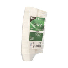 A pack of 50 white hexagonal "pure" sugarcane finger food bowls from PAPSTAR GmbH - eco-friendly disposable plates, perfect for sustainable gatherings.