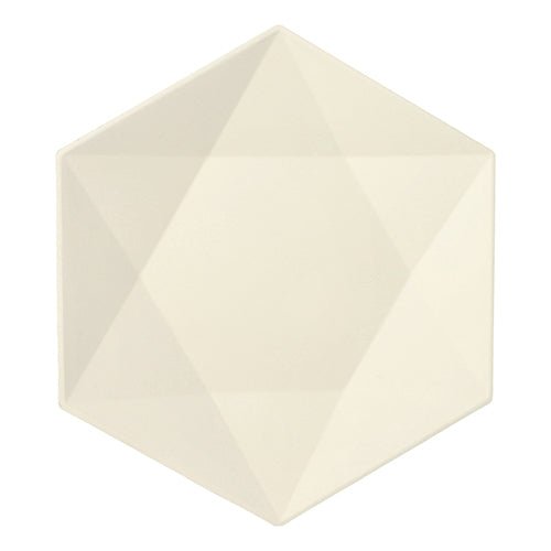 A white, eco-friendly, hexagonal plate with clear lines from PAPSTAR GmbH - PAPSTAR sugarcane plate "pure" hexagonal (25 pieces) - stands on a simple white background.