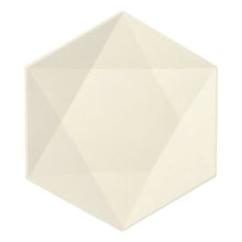 A white, eco-friendly, hexagonal plate with clear lines from PAPSTAR GmbH - PAPSTAR sugarcane plate "pure" hexagonal (25 pieces) - stands on a simple white background.