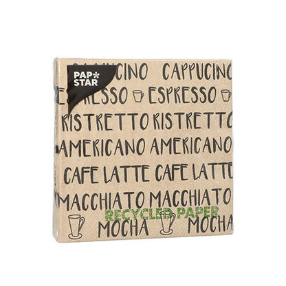 PAPSTAR 20 napkins, 25x25 cm, three-ply, with coffee motifs like cappuccino and espresso in black - ideal for stylish table decoration. Brand: PAPSTAR GmbH.