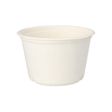 The PAPSTAR 50 soup cups made of sugarcane "pure" white from PAPSTAR GmbH is a small, simple, white soup cup with a slightly flared rim, photographed against a white background.