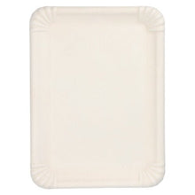 The PAPSTAR serving trays sugarcane "pure" rectangular, 26x35 cm, white (6 pieces) from PAPSTAR GmbH is a rectangular, biodegradable white tray with raised edges and corner ribs, photographed empty from above.