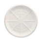 A round, environmentally friendly white PAPSTAR 25 serving platters, sugarcane “pure” plate from the PAPSTAR GmbH with raised star-shaped grooves and concentric circles on the surface, viewed from above against a white background.