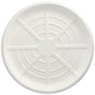 The PAPSTAR 25 serving platters, sugarcane “pure” round from the PAPSTAR GmbH are round, white serving platters with raised concentric circles and geometric lines; environmentally friendly and ideal for sustainable serving.