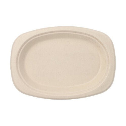 The PAPSTAR GmbH 50 plates, sugarcane "pure" is a simple, rectangular beige plate with rounded edges and a raised rim – an eco-friendly disposable tableware option for sustainable serving.