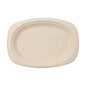 The PAPSTAR GmbH 50 plates, sugarcane "pure" is a simple, rectangular beige plate with rounded edges and a raised rim – an eco-friendly disposable tableware option for sustainable serving.