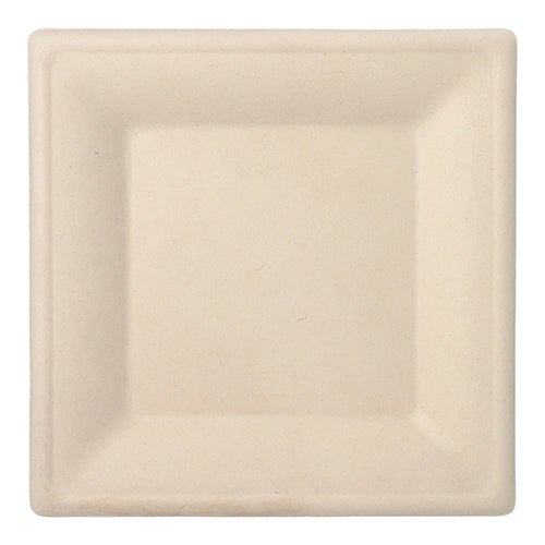 The PAPSTAR 50 plates, sugarcane "pure" from PAPSTAR GmbH is a simple square, compostable disposable plate in beige with raised edges - ideal for sustainable demands and environmentally conscious serving.