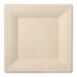 The PAPSTAR 50 plates, sugarcane "pure" from PAPSTAR GmbH is a simple square, compostable disposable plate in beige with raised edges - ideal for sustainable demands and environmentally conscious serving.
