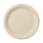 The PAPSTAR 12 plate, sugarcane "pure" undivided from PAPSTAR GmbH is a round, beige disposable plate with a slightly raised edge – environmentally friendly, compostable and ideal for sustainable parties and celebrations.