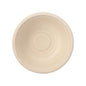 Top view of an empty, round, beige PAPSTAR 12 bowls, sugarcane "pure" bowl by PAPSTAR GmbH, made from eco-friendly sugarcane with a slightly raised edge and circular patterns inside.