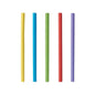 Five PAPSTAR 500 cocktail straws, paper Ø 7 mm - 15 cm from PAPSTAR GmbH, in the colors yellow, blue, green, red, and purple are evenly arranged in a row against a white background.