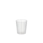A Starpak 2 cl reusable glass for schnapps made of unbreakable plastic is cylindrical, transparent, and stands without decoration in the center on a white background.