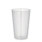 A clear, translucent Starpak 10 reusable drinking cup made of PP stands upright on a white background. The unbreakable, cylindrical cup tapers slightly towards the bottom and has smooth, transparent sides.