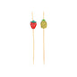 Two PAPSTAR 100 finger food picks from PAPSTAR GmbH, one with strawberry and one with pineapple decor, stand on a white base - ideal as finger food skewers for your next party.