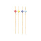 Four PAPSTAR 100 Fingerfood - Picks from PAPSTAR GmbH are shown vertically with a round, striped bead in the colors red, yellow, dark blue, and light blue from left to right on a white background.