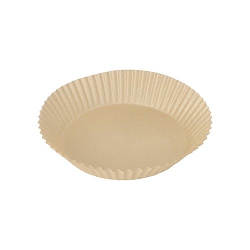 On a white background, a single, empty PAPSTAR 100 baking papers for air fryers (4.5 cm high) from PAPSTAR GmbH made from heat-resistant paper with wavy sides is depicted.