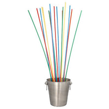 In a metal bucket, there are several PAPSTAR Maxi Paper Straws - 80 cm long, colorful paper straws (Ø 6 mm) by PAPSTAR GmbH - standing upright.