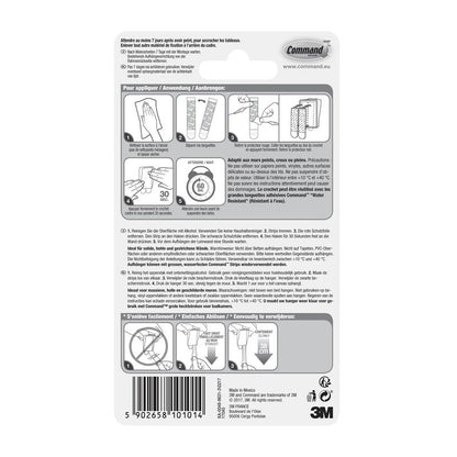Back packaging of the Command™ canvas hanger from 3M Deutschland GmbH with barcode, product details, 3M logo, and illustrated instructions in French, German, and Dutch for attaching and removing adhesive strips.