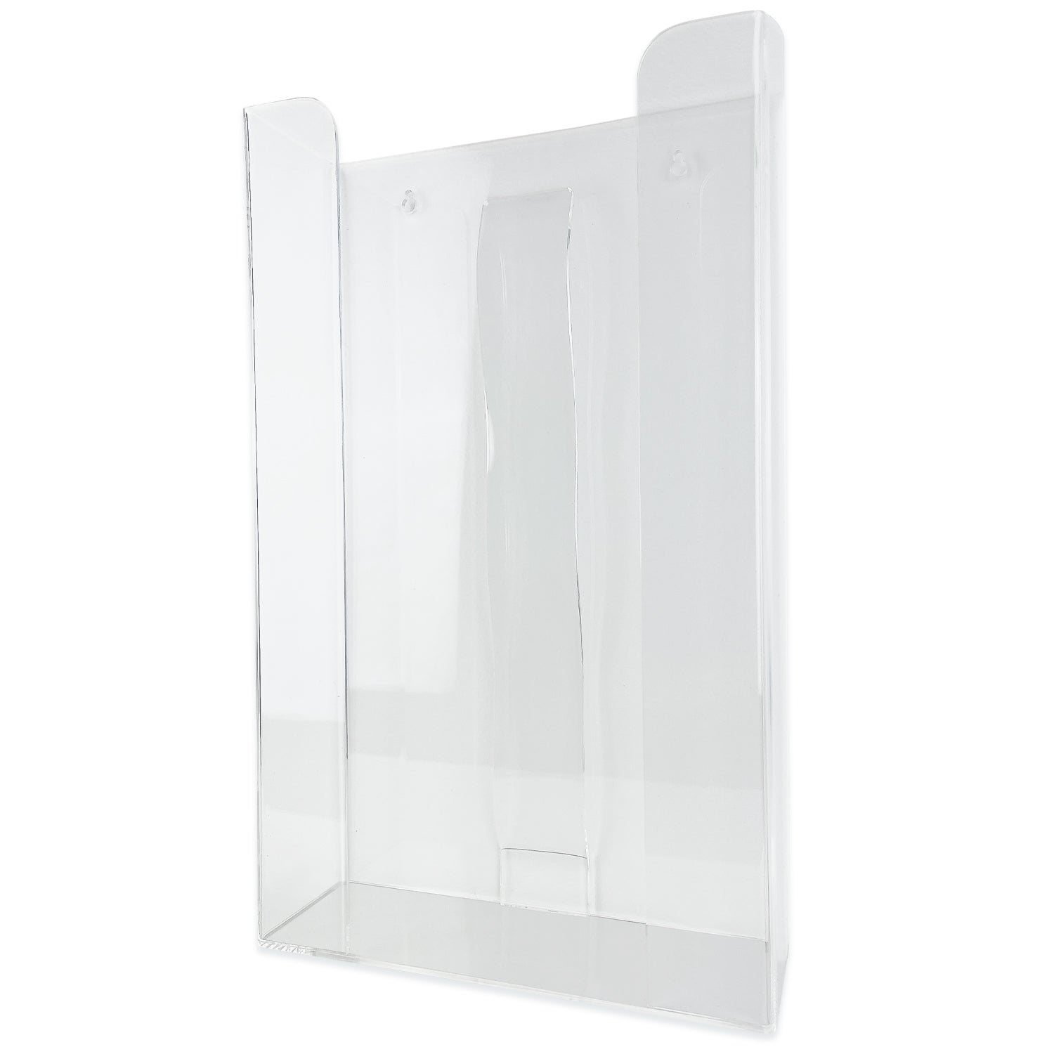 The ARNOMED glove dispenser for 3-fold filling from ARNOWA GmbH is a transparent acrylic glove holder with an open top and front for ready-to-grab disposable gloves. The flat base provides stability.