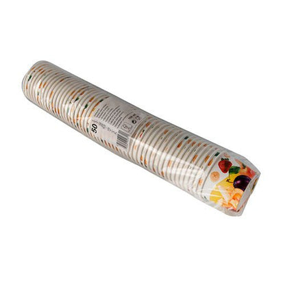 Starpak 50 ice cream cups, round cardboard: A pack of 50 round disposable cardboard plates with colorful fruit and food motifs - ideal for parties, picnics, or serving desserts. Brand: Starpak.