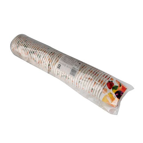 A pack of 50 Starpak ice cream cups made of cardboard, round, in practical plastic wrap - ideal as environmentally friendly disposable ice cream cups with fruity design for your next party.