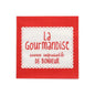 The PAPSTAR 20 napkins, 33x33 cm, 3-ply, 1/4-fold in red from PAPSTAR GmbH have a white center, wave edges, and a French text: "La Gourmandise, source inépuisable de bonheur."
