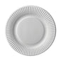 The Starpak 50 plates, round cardboard – simple white, round paper plates with a textured edge – are depicted from above on a white background and are ideal for parties and events.