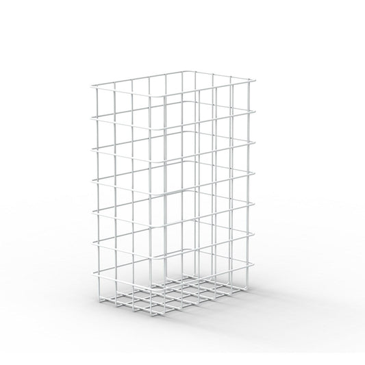 The CWS wastebasket ParadiseLine is a tall, rectangular, open wire basket made of thin white metal rods in a grid pattern - an elegant wastebasket from CWS, perfect for the modern workplace.