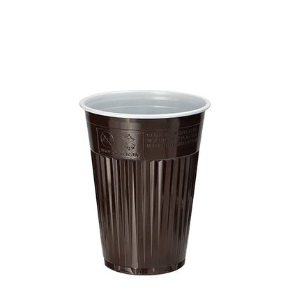 The Starpak 100 thermo vending cup (PS, 0.18 l, Ø 7.03 cm, 9 cm) in brown/white with a ribbed outside and smooth inside stands upright - ideal for keeping drinks warm on the go. Delivered in a pack of 100.