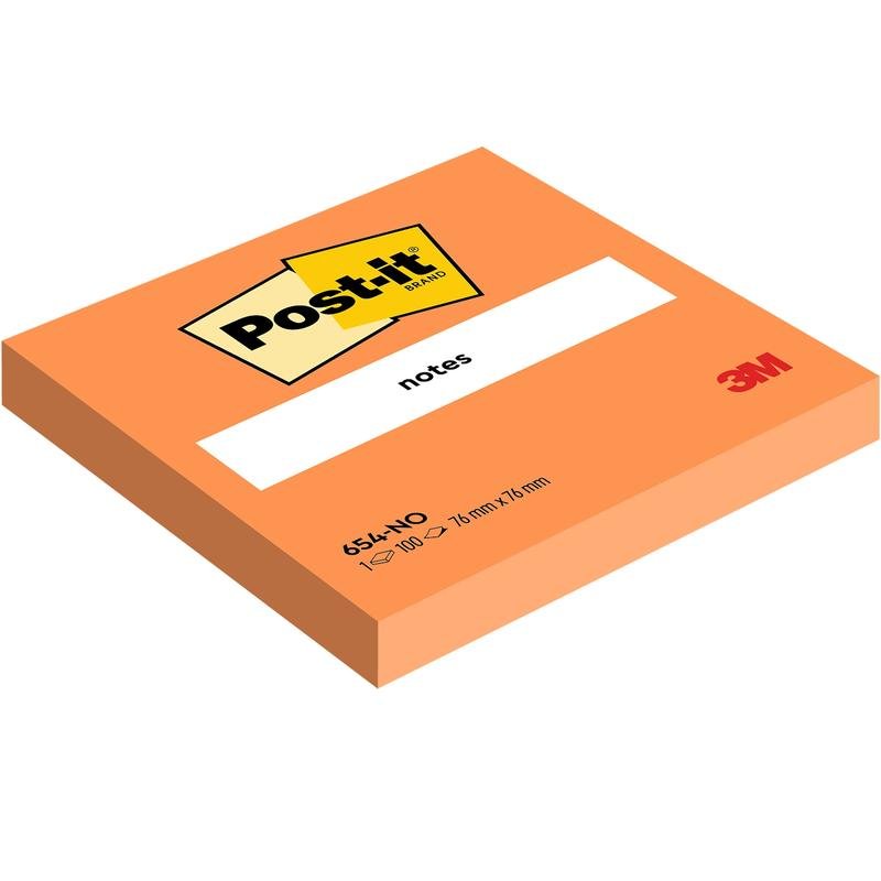 A stack of orange Post-it® notes (76 mm x 76 mm, 100 sheets/block, 100% PEFC) from 3M Deutschland GmbH shows the Post-it logo at the top and the 3M brand logo in the bottom right corner.