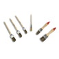 Depicted are six brushes from Nölle Profi Brush Bürsten- & Pinseltechnik e.K.: The 6-piece brush set includes four round brushes (round heads) and two flat brushes (flat, angled bristles) in sizes 02-1.5", all with wooden handles.