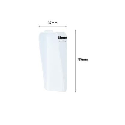 The Command™ canvas hanger from 3M Deutschland GmbH is a white, rectangular plastic object with dimensions of 37 mm width, 18 mm depth, and 85 mm height, whose dimensions are clearly indicated on a plain white background.