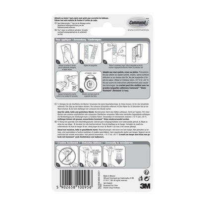 The back of a Command™ canvas hanger package from 3M Deutschland GmbH contains a pictorial application/removal guide in four languages, a barcode at the bottom, manufacturer information, and the 3M logo.