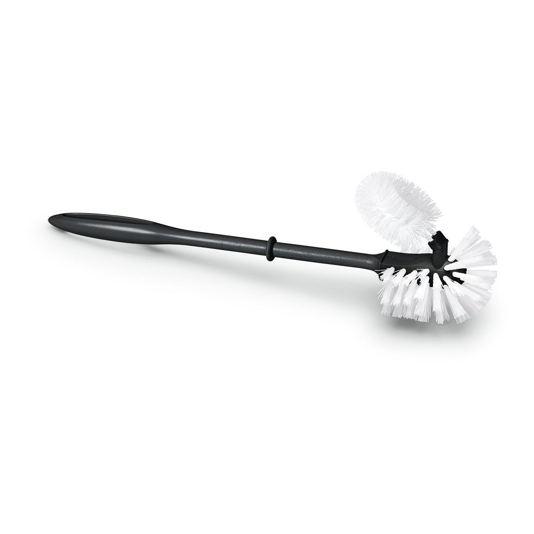 The Nölle Profi Brush toilet brush with edge cleaner made from regranulate, large (1 piece) by Nölle Profi Brush Bürsten- & Pinseltechnik e.K. features a black handle, white bristles, and an angled cleaner for use under the rim.