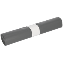 A roll of DEISS 94028 garbage bags (600x800x0.05 mm, gray, 25 pieces) from EMIL DEISS KG is secured with a white paper band and depicted against a simple light background.