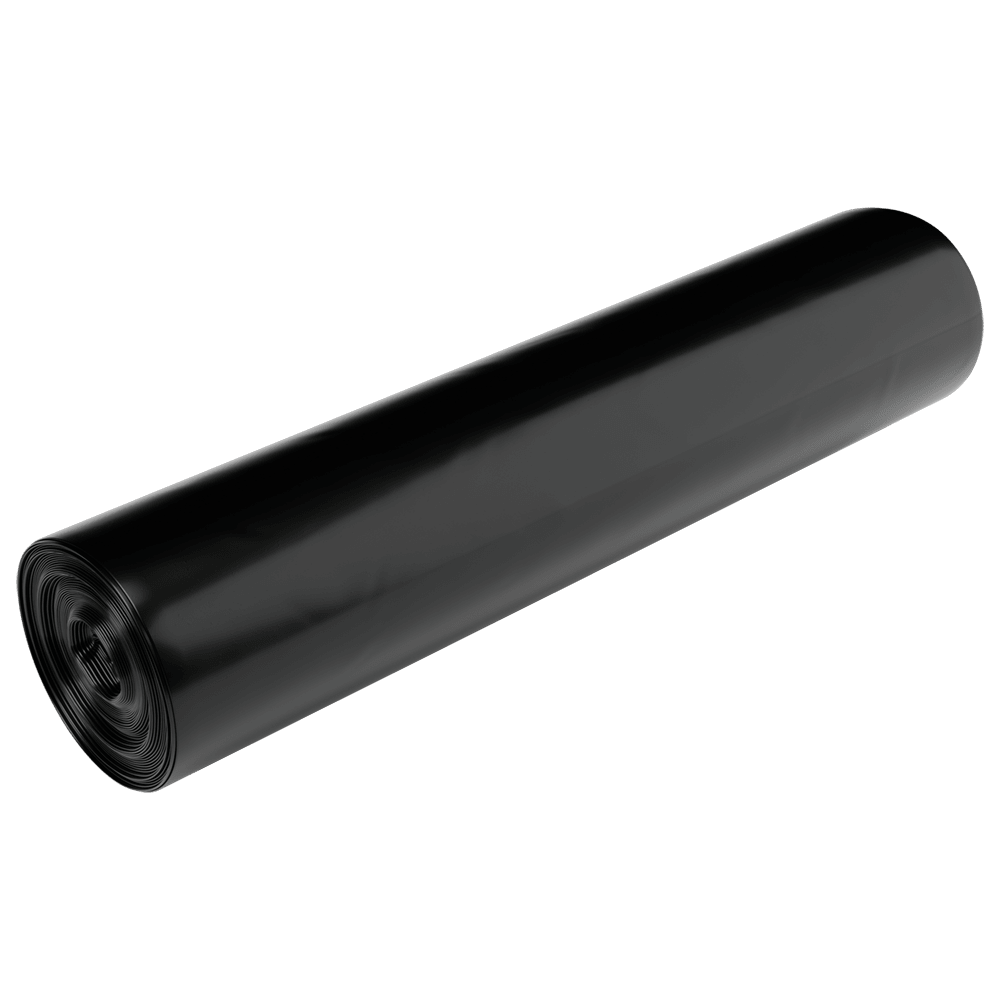A package of EMIL DEISS KG (GmbH + Co.) DEISS 95467 trash bags Type 60 black, 600x700 mm (25 pieces), is depicted against a plain white background. The tightly wrapped trash bags have a smooth, shiny surface.
