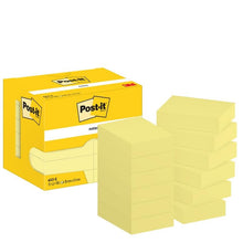 A yellow box of Post-it® Notes, Yellow, 38 mm x 51 mm, 100 sheets/block, 12 blocks/pack from 3M Deutschland GmbH is shown next to ten stacks of yellow sticky notes; both bear the Post-it logo and the 3M branding.