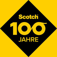 A black diamond on yellow shows "Scotch 100 Years" in yellow; the "00" in "100" is designed like a roll of Scotch® Aluminum Tape 47011548, 48 mm x 15 m (3M Deutschland GmbH).