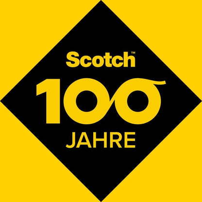 A black diamond on a yellow background with "Scotch 100 Years" in yellow—the "00" forms a bow—celebrates the strong Scotch® liquid adhesive (30 ml, 24 tubes per display; 1 piece) from 3M Deutschland GmbH.