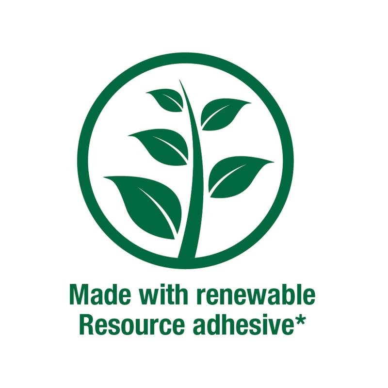 A green circle symbol with a stylized plant and the text "Made with renewable Resource adhesive*" emphasizes that 3M Deutschland GmbH Post-it® Notes in large format, yellow, lined (100% PEFC), are eco-friendly sticky notes.