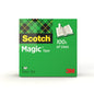A green box of Scotch® Magic™ Invisible Tape from 3M Deutschland GmbH with a checkered design, an open book graphic, the text "100s of Uses" and a size of 19 mm x 33 m.