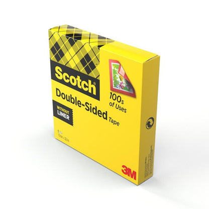 A yellow box of Scotch® double-sided tape (1 roll, 19 mm x 33 m) by 3M Deutschland GmbH, ideal for crafting needs, shows the label and a flower card - linerless.