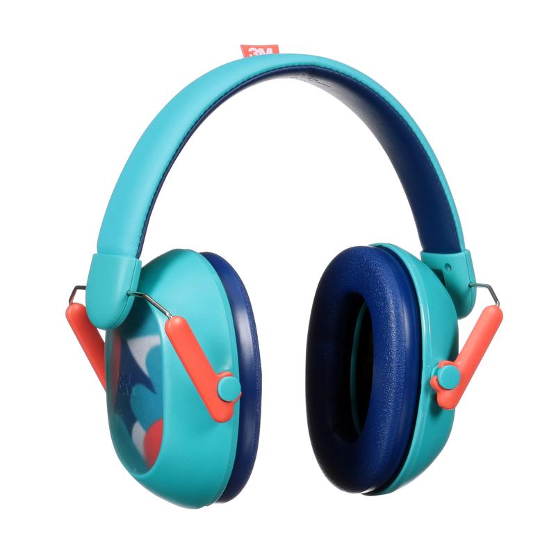 The 3M™ Kids Hearing Protection PKIDSP-TEAL-E from 3M Deutschland GmbH offers teal and blue ear cups, orange plugs, a blue padded headband, and protects children's hearing from noise levels between 87-98 dB.