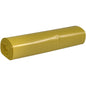 A roll of Abena Re-Seller GmbH garbage bags 70 L (575x1000 mm, 32 my LDPE) lies horizontally on a white background. The smooth, shiny yellow bags are tightly packed and ideal for efficient waste disposal.