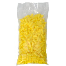 A transparent plastic bag from Abena Re-Seller GmbH contains 200 pairs of yellow Thor earplugs (SNR 37 dB, 813111), which are sealed at the top against a white background.